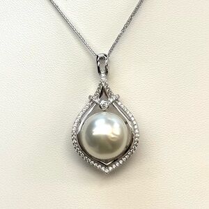 NPS17 Genuine Organic Australian White 13.2mm  South SeaPearl Necklace18KWG S925